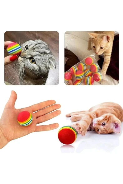 Pribor 3lü Gökkuşağı Sünger Kedi Köpek Çiğneme Oyun Topu Diş Çıkarma Kedi Oyuncağı - 3
