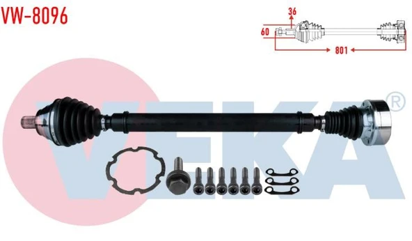 KOMPLE AKS SAG ON  GOLF VII (5G1) 1.6 TDI A-T UZUNLUK 801 mm 2012-5Q0407272BN-1K0407764RX
