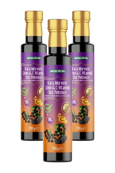 3 Kutu Kara Mürverli Çinko C Vitaminli Dut Pekmezi 350 Gr Karamürver