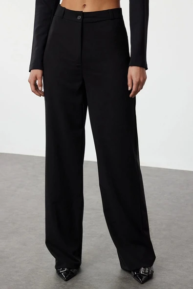 Kadın Yeni Moda Geniş Paça Uzun Boy Dokuma Wide Leg Geniş Paça Yüksek Bel Pantolon