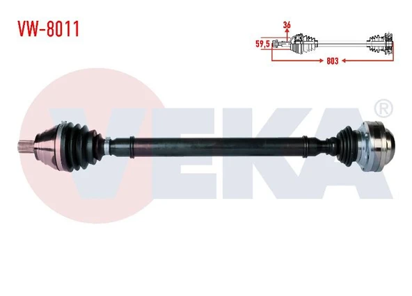KOMPLE AKS SAG ON  CADDY III (2KA.2KH.2CA.2CH) 1.9 TDI BJB UZUNLUK 803mm 2004-2010 1K0407272LF 3Q0407272AB