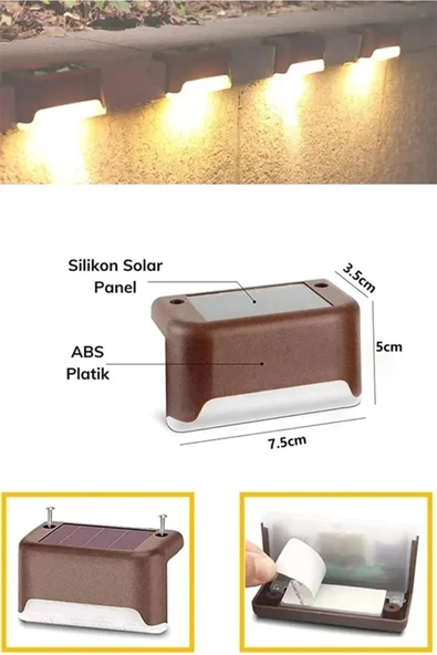 Solar Güneş Enerjili Köşebent Merdiven Veranda Bahçe Led Lamba Tekli Dekor Bahçe Aydınlatma 1 Adet DG-998 - 4