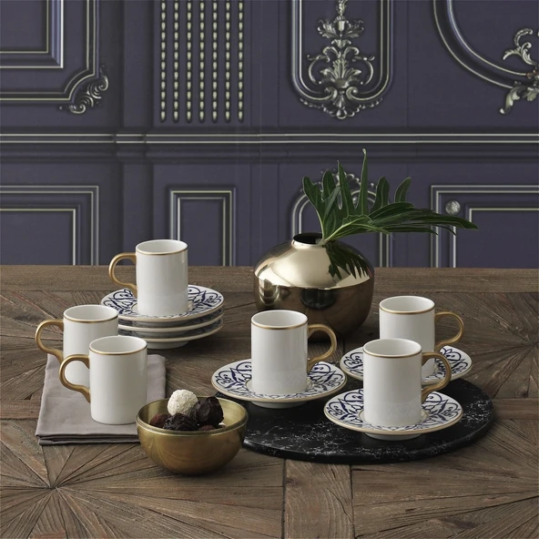 GÜRAL PORSELEN Camelia 12 Parça 6 Kişilik Bone Türk Kahvesi Fincan Takımı - 5552 ürün görseli 1