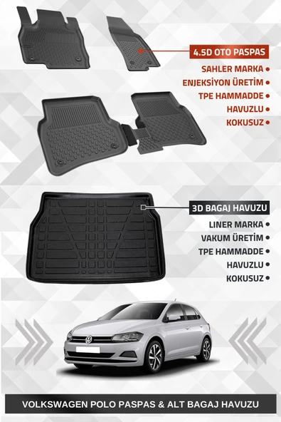 Sahler Volkswagen Polo 2017-2025 Uyumlu 4.5D Premium Havuzlu Paspas ve Liner Marka 3D ALT Bagaj Havuzu ürün görseli