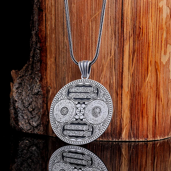 AYETEL KÜRSİ NAS FELAK İNŞİRAH SURELERİ MODEL MADALYON GÜMÜŞ KOLYE - Resim 2