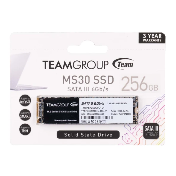 Team TM8PS7256G0C101 256GB TEAM M.2-2280 500/400MB SATA3 MS30 SSD - 2