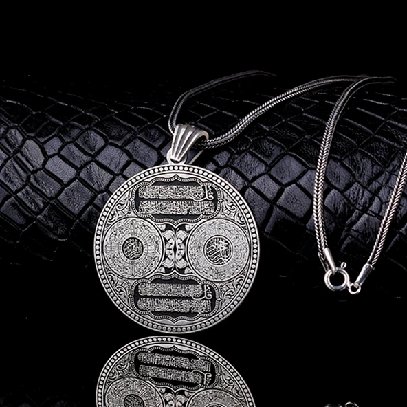 AYETEL KÜRSİ NAS FELAK İNŞİRAH SURELERİ MODEL MADALYON GÜMÜŞ KOLYE - Resim 3