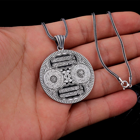 AYETEL KÜRSİ NAS FELAK İNŞİRAH SURELERİ MODEL MADALYON GÜMÜŞ KOLYE - Resim 4