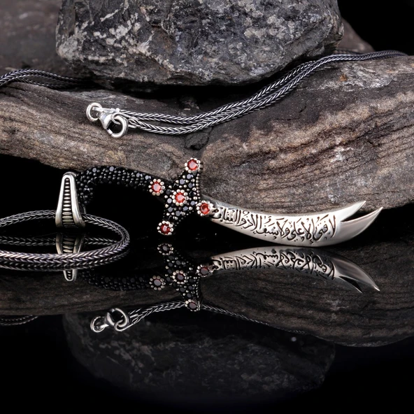 Ali'den Başka Üstün Yiğit  Zülfükar'dan Başka Keskin Kılıç Yoktur Gümüş Kolye - Resim 2