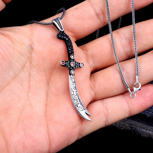 Ali'den Başka Üstün Yiğit  Zülfükar'dan Başka Keskin Kılıç Yoktur Gümüş Kolye - Resim 4