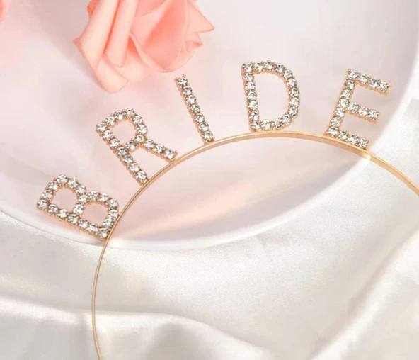 Nessiworld Altın Gold Renk Bekarlığa Veda Kristal Taş Bride Tacı İthal 16x10 cm - Resim 3