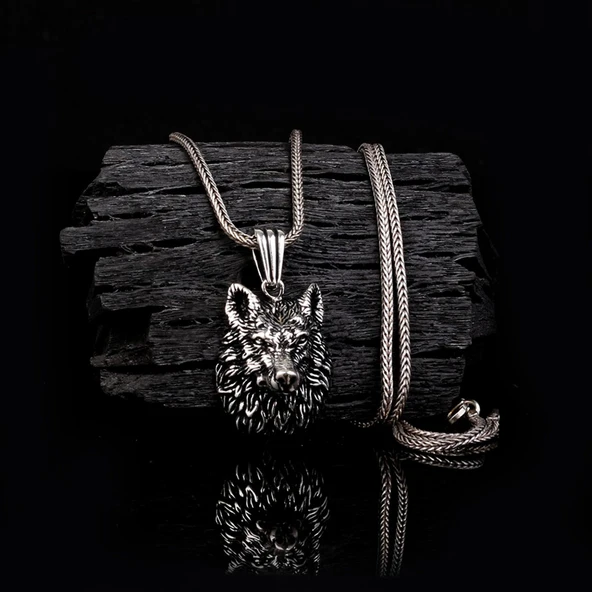 925 AYAR GÜMÜŞ YELELİ KURT MODEL KOLYE - Resim 2