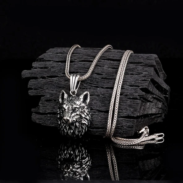 925 AYAR GÜMÜŞ YELELİ KURT MODEL KOLYE ürün görseli 1