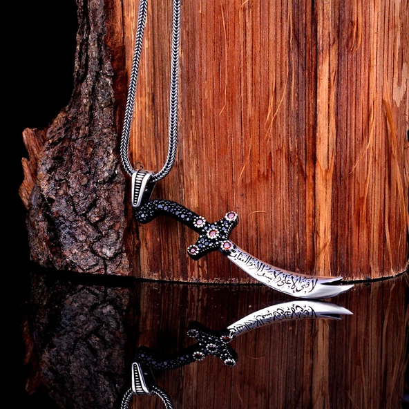 Ali'den Başka Üstün Yiğit  Zülfükar'dan Başka Keskin Kılıç Yoktur Gümüş Kolye - Resim 5