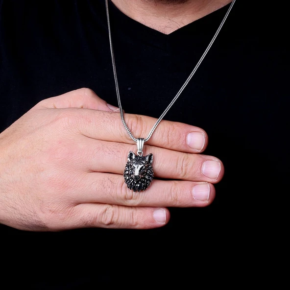 925 AYAR GÜMÜŞ YELELİ KURT MODEL KOLYE - Resim 3