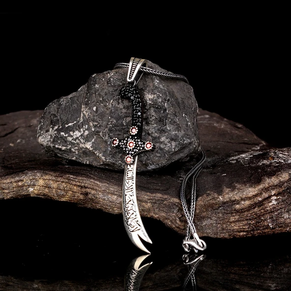 Ali'den Başka Üstün Yiğit  Zülfükar'dan Başka Keskin Kılıç Yoktur Gümüş Kolye - Resim 3