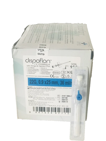 Galena Dıspoflon Portlu Mavi Kanül 100 Adet ürün görseli