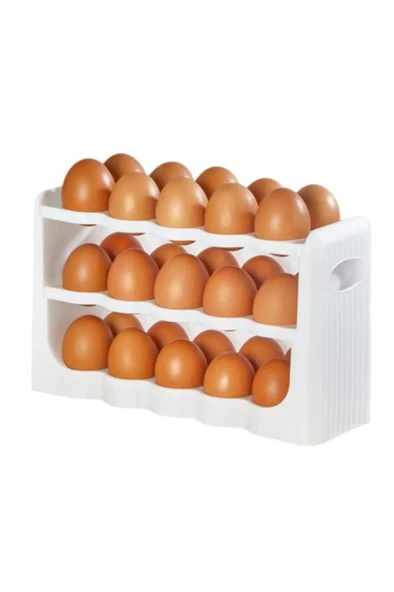 Flosoft 30’lu Yumurta Organizer, 30 Bölmeli 3 Katlı Yumurtalık Buzdolabı Raf Düzenleyici Kutu - 2