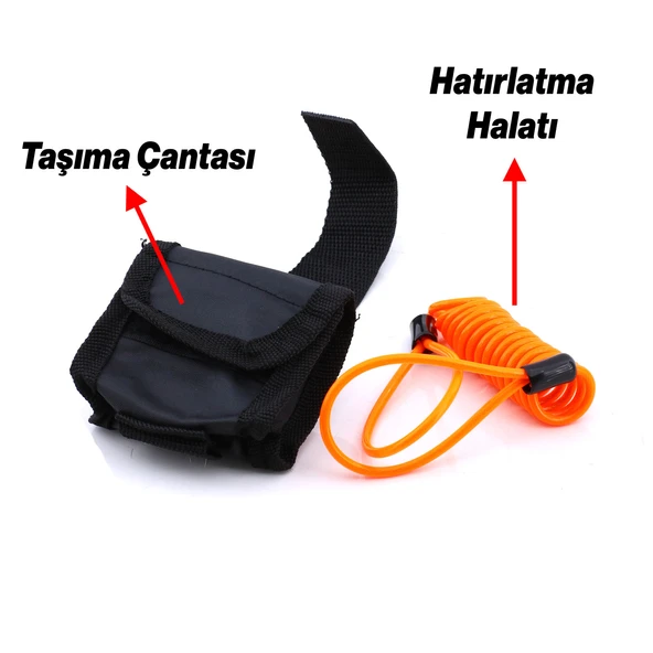 Disk Kilidi Motosiklet Bisiklet Disk Kilit Hatırlatma Halatlı Taşıma Çantalı Hırsız Önleme Güvenlik - Resim 3