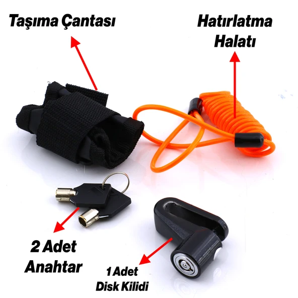 Disk Kilidi Motosiklet Bisiklet Disk Kilit Hatırlatma Halatlı Taşıma Çantalı Hırsız Önleme Güvenlik - Resim 4