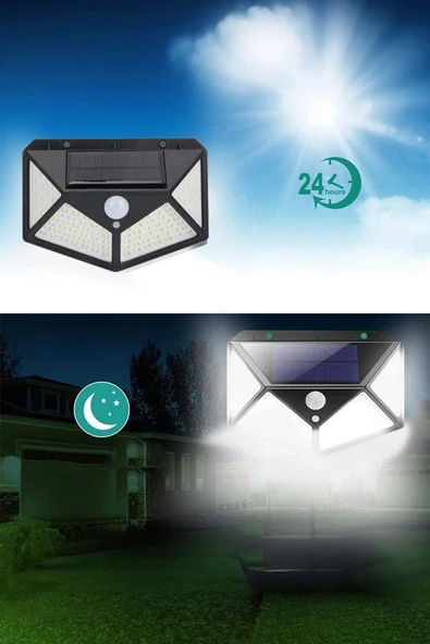 100 Ledli Güneş Enerjili Bahçe Lambası Solar Hareket Sensörlü Şarj DG1231 - 3