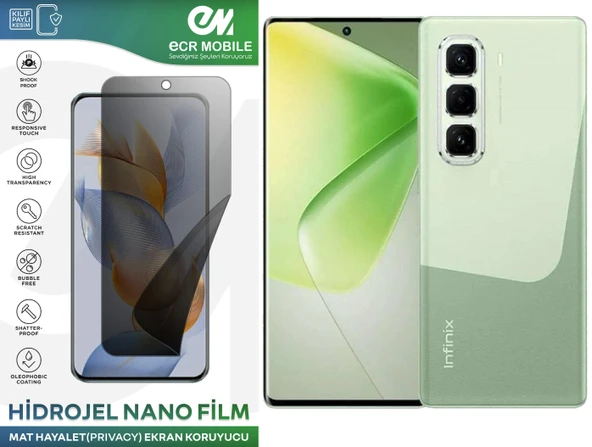 Infinix Hot 50 Pro Plus Uyumlu Hidrojel Nano Ekran Koruyucu Film HAYALET(Privacy)Tempered Cam Değildir - 1