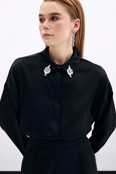 Aksesuar Detaylı Gömlek - Siyah - 5