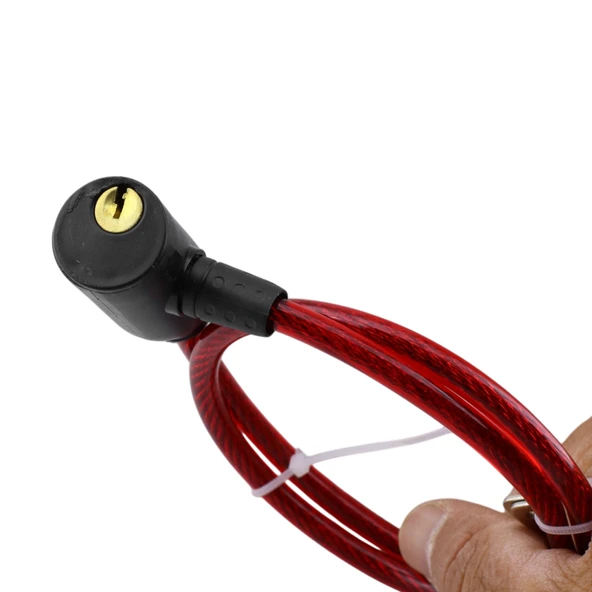 Bisiklet Halat Zincir Kilidi 65 cm Çelik Kilit Çap 10 mm Ø  Hırsız Önle Güvenlik 1 Adet Kırmızı Renk - Resim 2