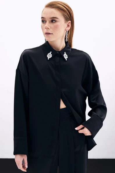 Aksesuar Detaylı Gömlek - Siyah - 4