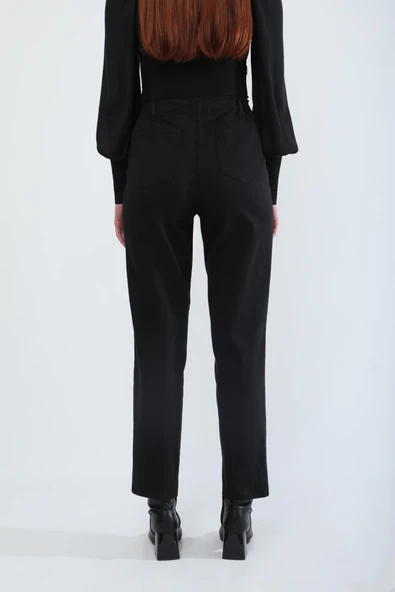 Kadın Beli Lastikli Likralı Esnek Jean Pantolon Siyah - 6