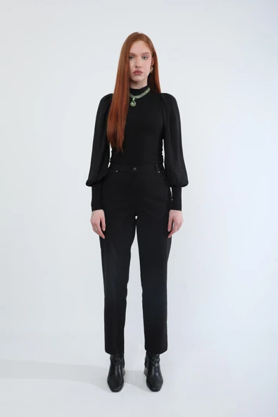 Kadın Beli Lastikli Likralı Esnek Jean Pantolon Siyah - 4