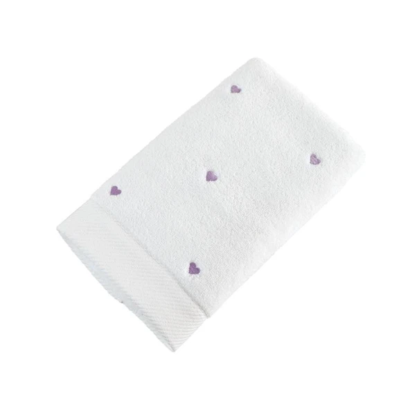 Hobby Lubow Love Beyaz Lila Nakışlı 50x90 6lı Havlu Seti