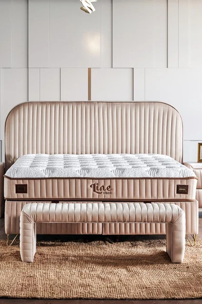 Niron Line Visco Lüks Baza ve Başlık Seti 140x190 cm Çift Kişilik Baza ve Başlık Takımı Krem Babyface - 4