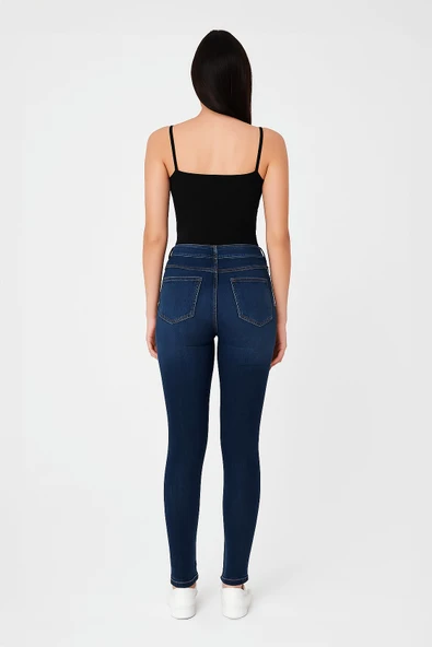 Kadın Yüksek Bel Dar Paça Skinny Fit Likralı Mavi Jean Pantolon - 2