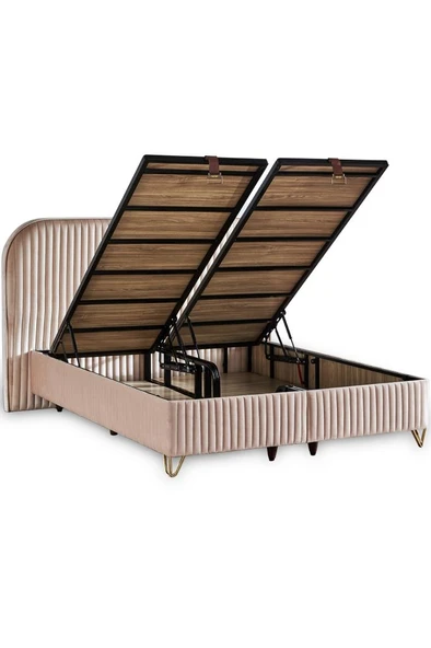 Niron Line Visco Lüks Baza ve Başlık Seti 140x190 cm Çift Kişilik Baza ve Başlık Takımı Krem Babyface - 2