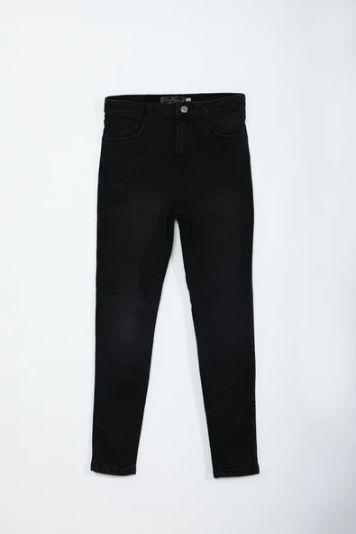 Kadın Yüksek Bel Dar Paça Skinny Fit Antrasit Jean Pantolon