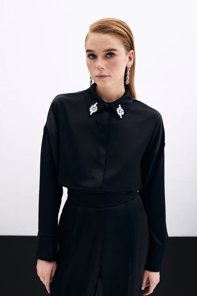 Aksesuar Detaylı Gömlek - Siyah - 6