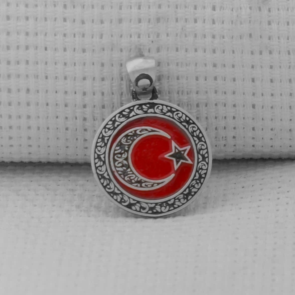 Gravür İşlemeli 925 Ayar Gümüş Küçük Boy Ay Yıldız Kolye Ucu - Resim 2