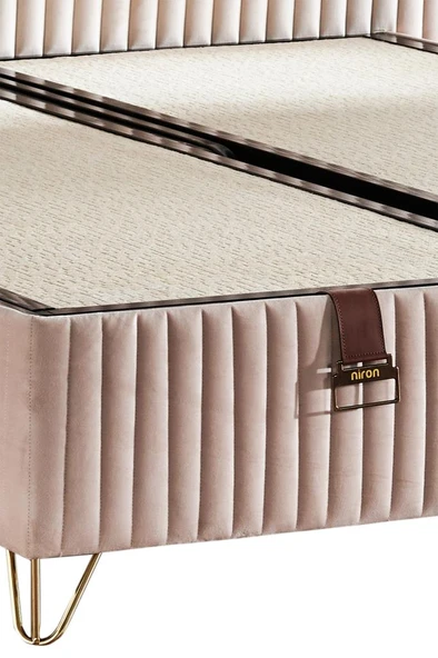 Niron  Line Visco Lüks Baza ve Başlık Seti 160x200 cm Çift Kişilik Baza ve Başlık Takımı Krem Babyface - Resim 7