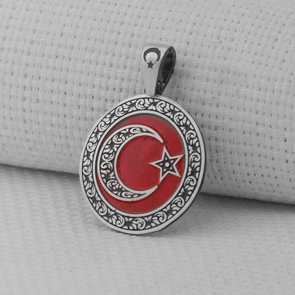 Gravür İşlemeli 925 Ayar Gümüş Büyük Boy Ay Yıldız Kolye Ucu - Resim 2