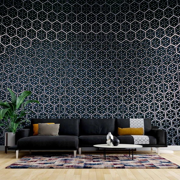 3 Boyutlu Siyah Petek Desenli Duvar Kağıdı