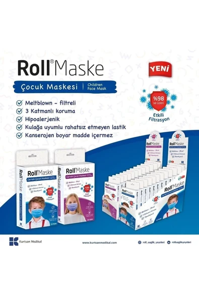 Roll Maske Çocuk (ERKEK) 1 Kutu (KUTU İÇERİSİNDE 10 ADET) - 2