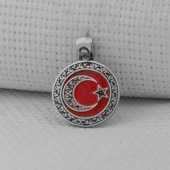 Gravür İşlemeli 925 Ayar Gümüş Küçük Boy Ay Yıldız Kolye Ucu - Resim 3