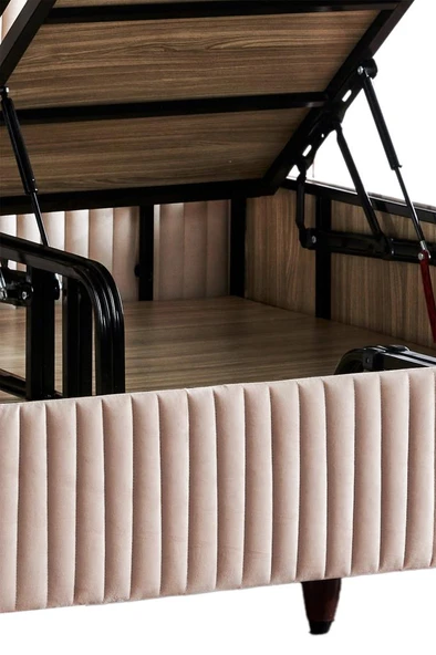 Niron  Line Visco Lüks Baza ve Başlık Seti 160x200 cm Çift Kişilik Baza ve Başlık Takımı Krem Babyface - Resim 5