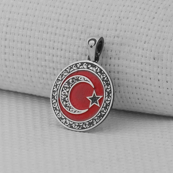 Gravür İşlemeli 925 Ayar Gümüş Orta Boy Ay Yıldız Kolye Ucu ürün görseli