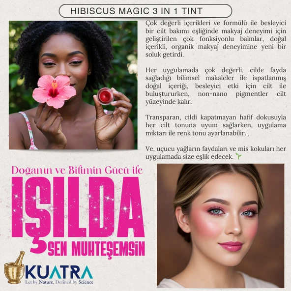 Hibiscus Magic Doğal İçerikli Çok Amaçlı Allık, Ruj, Göz Farı (Makyaj Beraberinde Çok Değerli Besleyici Cilt Bakımı) - 4