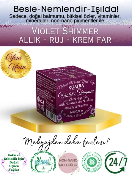 Violet Shimmer Lip-Cheek-Eye ‘Tint’ Doğal İçerikli Allık, Ruj, Göz Farı (Makyaj ve Cilt Bakımı) - 5