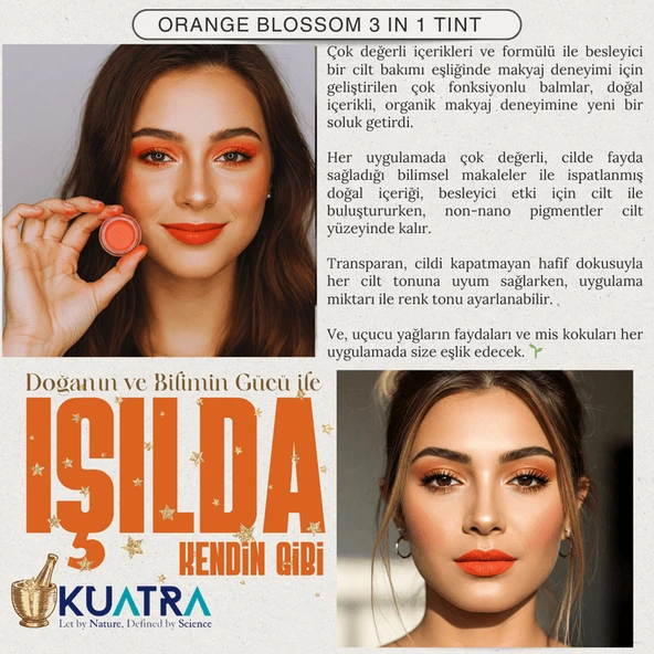 Orange Blossom Lip-Cheek-Eye ‘Tint’ Doğal İçerikli Çok Amaçlı Allık, Ruj, Göz Farı (Makyaj Beraberinde Çok Değerli Besleyici Cilt Bakımı) - 2