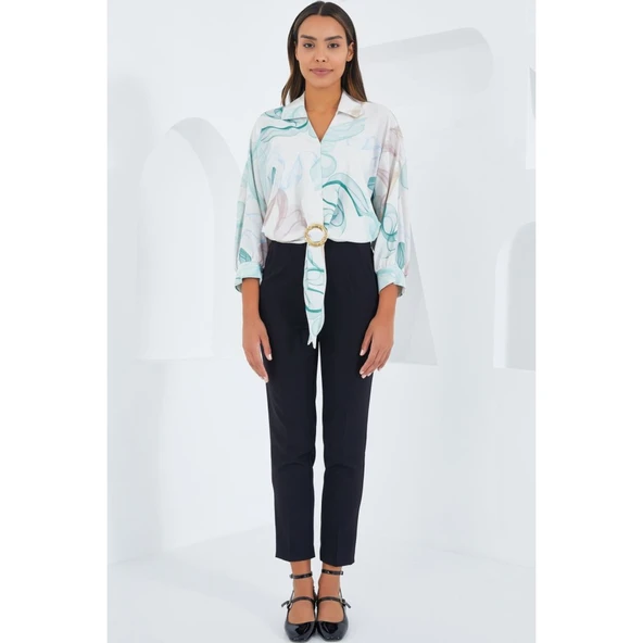 Lucky Life Kadın Oversize Dökümlü Lucky Life Kadın Crop Saten Gömlek 906 - Mint