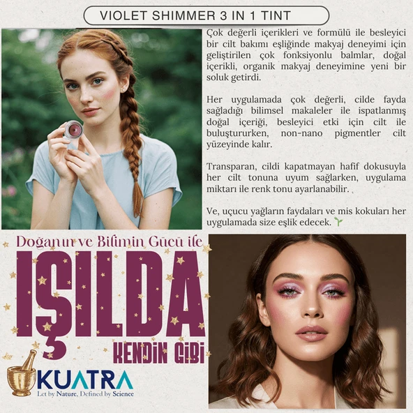 Violet Shimmer Lip-Cheek-Eye ‘Tint’ Doğal İçerikli Allık, Ruj, Göz Farı (Makyaj ve Cilt Bakımı) - 3